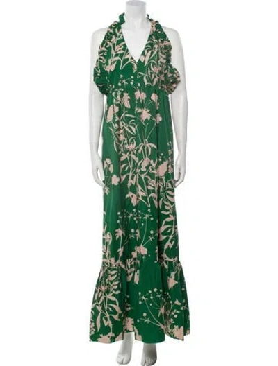 Pre-owned Borgo De Nor Floral Print Long Dress In Green