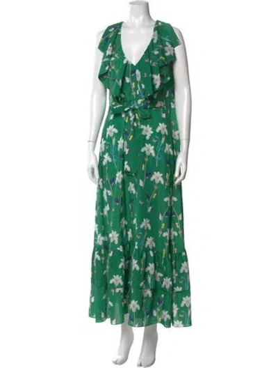 Pre-owned Borgo De Nor Floral Print Long Dress In Green