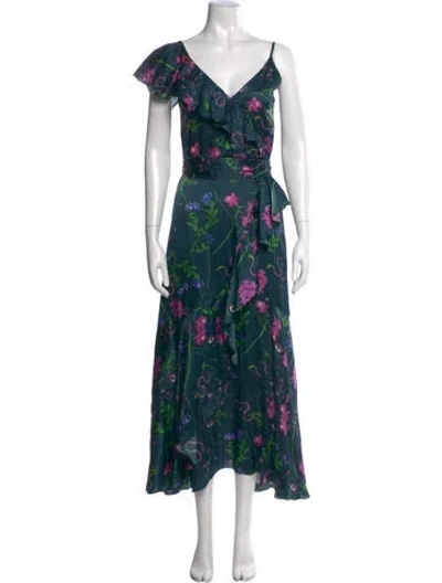Pre-owned Borgo De Nor Floral Print Long Dress In Green