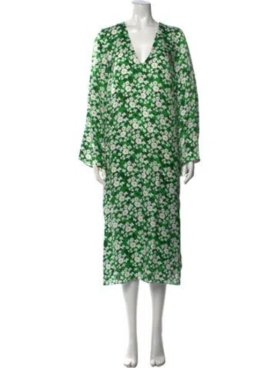 Pre-owned Borgo De Nor Floral Print Long Dress In Green
