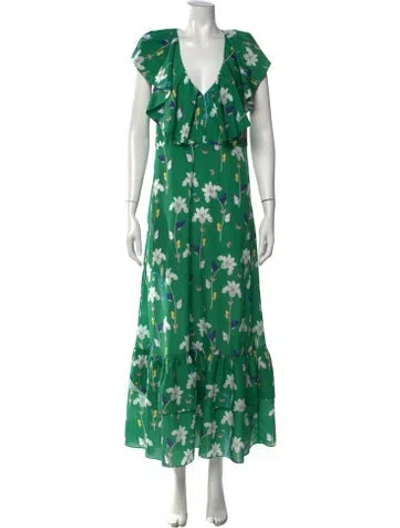 Pre-owned Borgo De Nor Floral Print Long Dress In Green