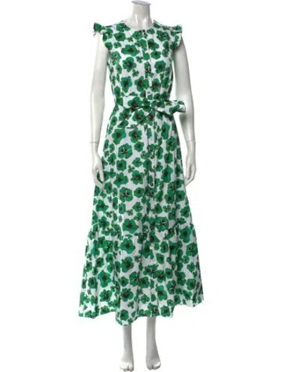 Pre-owned Borgo De Nor Floral Print Long Dress In Green