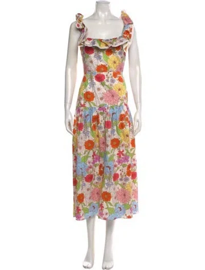 Pre-owned Borgo De Nor Floral Print Long Dress In Neutral