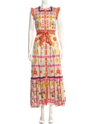 Pre-owned Borgo De Nor Floral Print Long Dress In Neutral