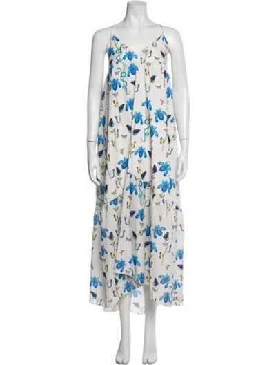 Pre-owned Borgo De Nor Floral Print Long Dress In Neutrals