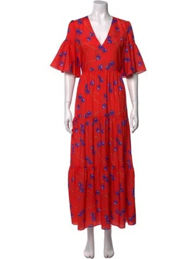 Pre-owned Borgo De Nor Floral Print Long Dress In Orange