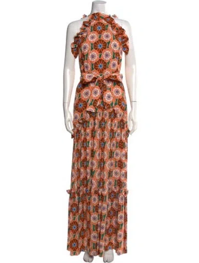 Pre-owned Borgo De Nor Floral Print Long Dress In Orange
