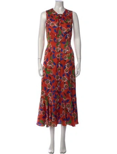 Pre-owned Borgo De Nor Floral Print Long Dress In Orange