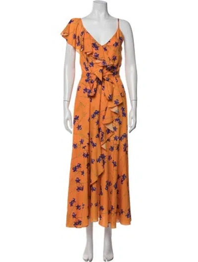 Pre-owned Borgo De Nor Floral Print Long Dress In Orange