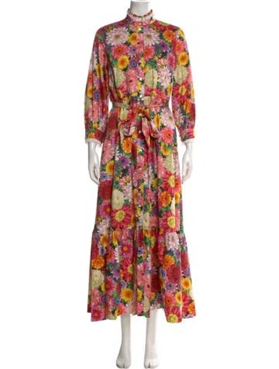 Pre-owned Borgo De Nor Floral Print Long Dress In Pink