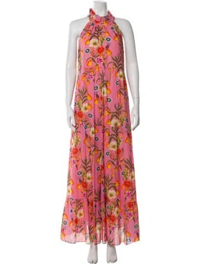 Pre-owned Borgo De Nor Floral Print Long Dress In Pink