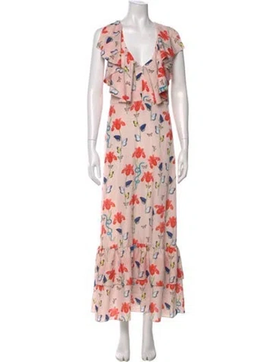 Pre-owned Borgo De Nor Floral Print Long Dress In Pink