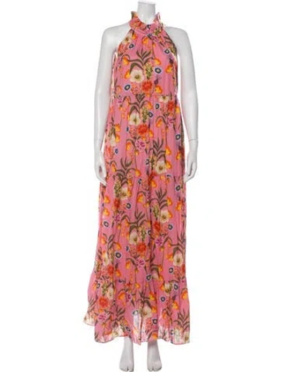 Pre-owned Borgo De Nor Floral Print Long Dress In Pink