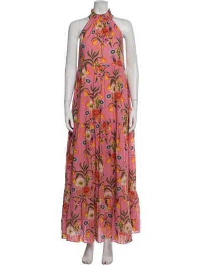 Pre-owned Borgo De Nor Floral Print Long Dress In Pink