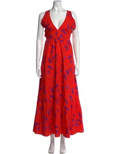 Pre-owned Borgo De Nor Floral Print Long Dress In Red