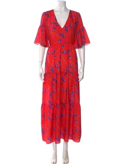 Pre-owned Borgo De Nor Floral Print Long Dress In Red