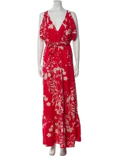 Pre-owned Borgo De Nor Floral Print Long Dress In Red