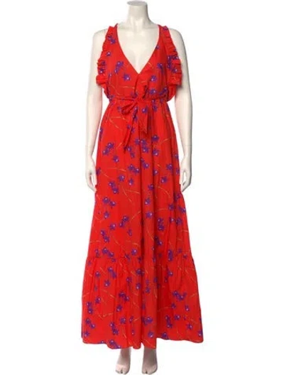 Pre-owned Borgo De Nor Floral Print Long Dress In Red