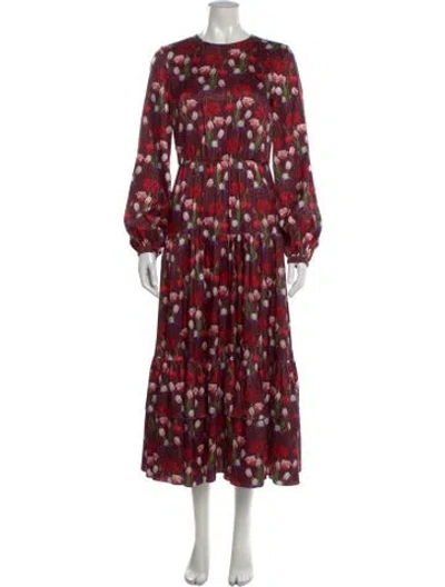 Pre-owned Borgo De Nor Floral Print Long Dress In Red