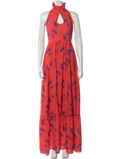 Pre-owned Borgo De Nor Floral Print Long Dress In Red