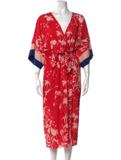 Pre-owned Borgo De Nor Floral Print Long Dress In Red