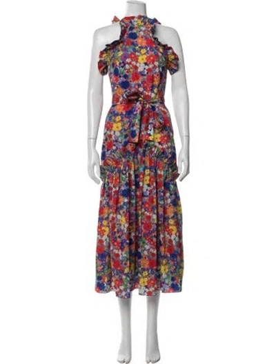 Pre-owned Borgo De Nor Floral Print Long Dress In Red