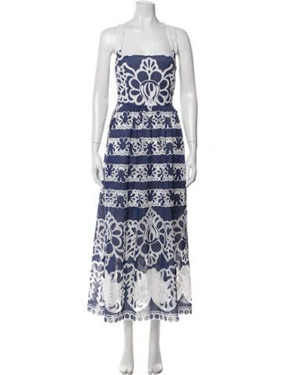 Pre-owned Borgo De Nor Floral Print Long Dress W/ Tags In Blue/white