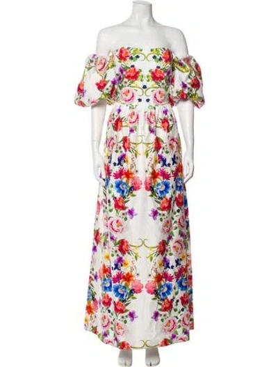 Pre-owned Borgo De Nor Floral Print Long Dress In White