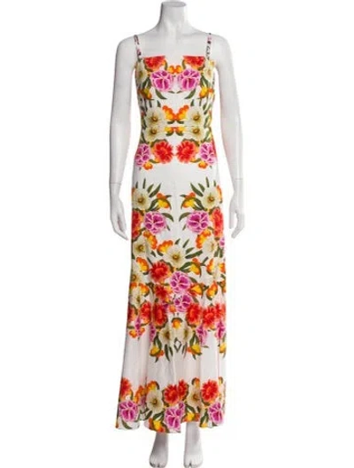 Pre-owned Borgo De Nor Floral Print Long Dress In White