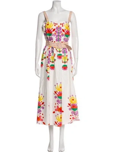 Pre-owned Borgo De Nor Floral Print Long Dress In White