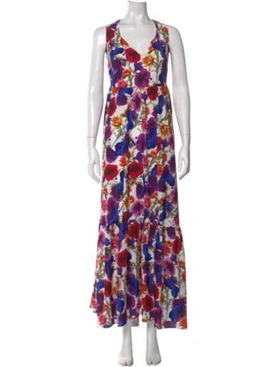Pre-owned Borgo De Nor Floral Print Long Dress In White