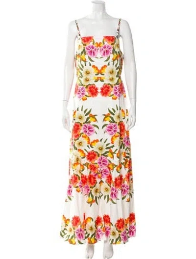 Pre-owned Borgo De Nor Floral Print Long Dress In White