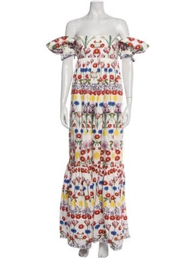 Pre-owned Borgo De Nor Floral Print Long Dress In White