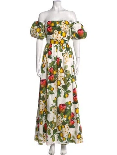 Pre-owned Borgo De Nor Floral Print Long Dress In White