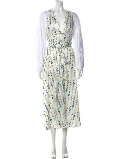 Pre-owned Borgo De Nor Floral Print Long Dress In White