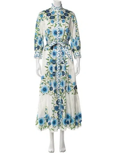 Pre-owned Borgo De Nor Floral Print Long Dress In White