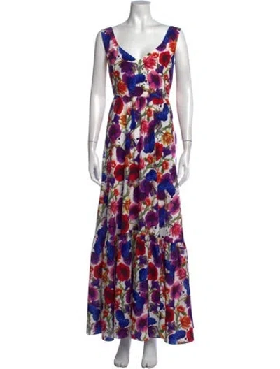Pre-owned Borgo De Nor Floral Print Long Dress In White
