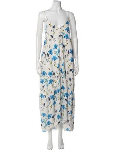 Pre-owned Borgo De Nor Floral Print Long Dress In White