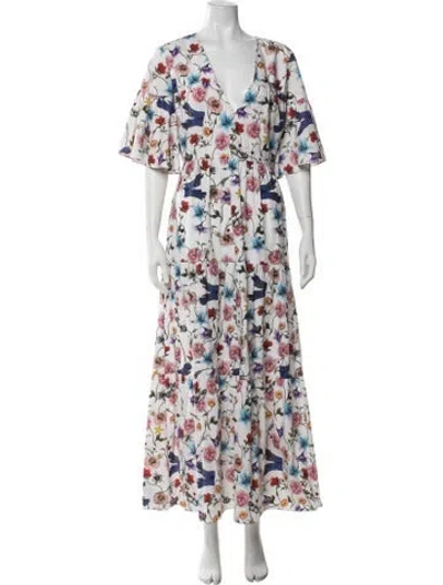 Pre-owned Borgo De Nor Floral Print Long Dress In White
