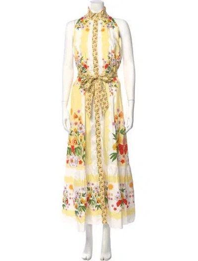 Pre-owned Borgo De Nor Floral Print Long Dress In Yellow