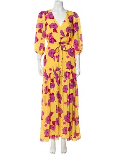 Pre-owned Borgo De Nor Floral Print Long Dress In Yellow