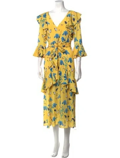 Pre-owned Borgo De Nor Floral Print Long Dress In Yellow