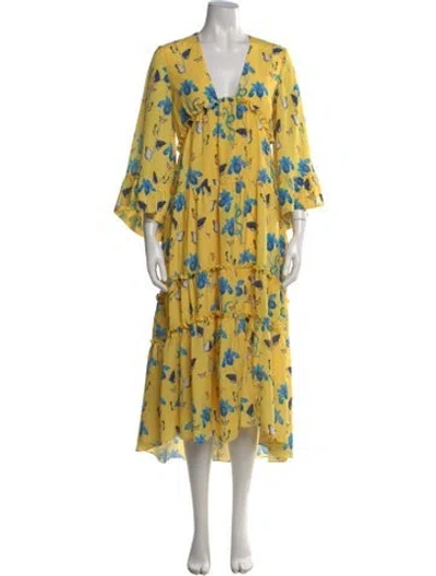 Pre-owned Borgo De Nor Floral Print Long Dress In Yellow