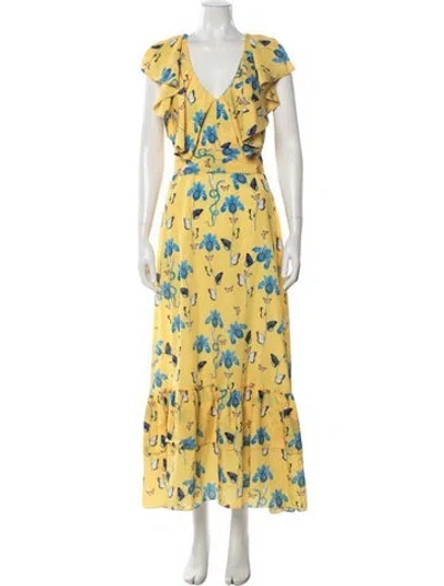 Pre-owned Borgo De Nor Floral Print Long Dress In Yellow