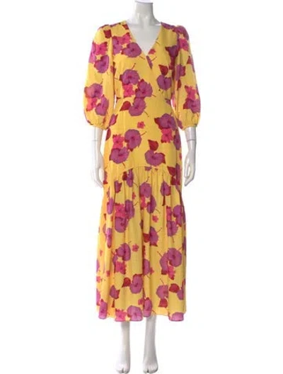 Pre-owned Borgo De Nor Floral Print Long Dress In Yellow