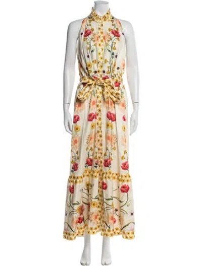Pre-owned Borgo De Nor Floral Print Long Dress In Yellow