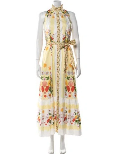 Pre-owned Borgo De Nor Floral Print Long Dress In Yellow