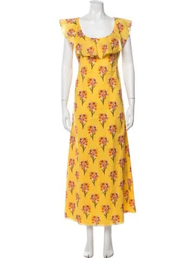 Pre-owned Borgo De Nor Floral Print Long Dress In Yellow