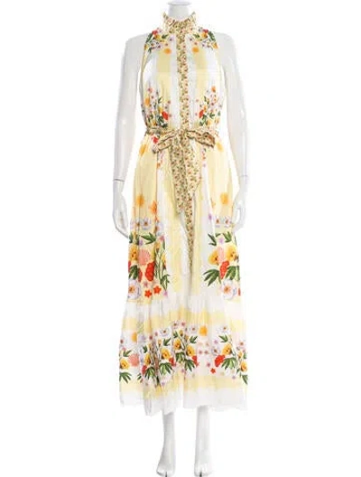 Pre-owned Borgo De Nor Floral Print Long Dress In Yellow