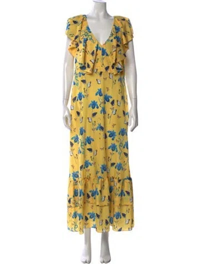 Pre-owned Borgo De Nor Floral Print Long Dress In Yellow